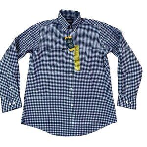 Member’s Mark Oxford Shirt Men’s Size Medium Red Blue Plaid Stretch - New